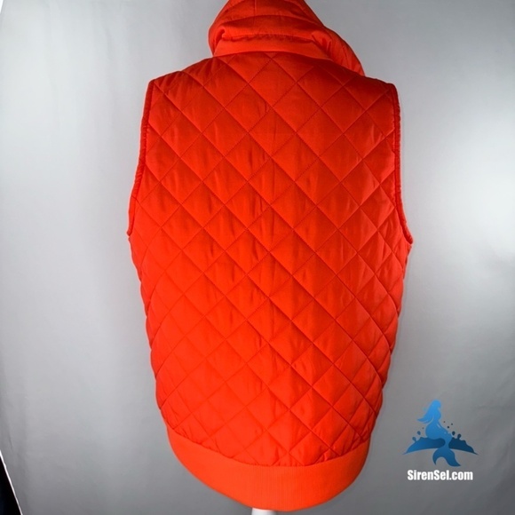 1063 NWT Crown & Ivy Puffer Vest - Plus Size 1X - Orange Vue/Blue Gingham - Picture 10 of 15